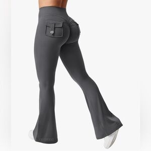 YEOREO Grey Pocket Flare Leggings